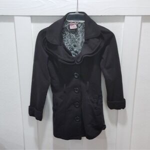 La Kitty Women's Black Pea Coat Size M Button Front Mid-Length w/ Pockets